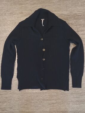Free People Black Knit 100% Cashmere Cardigan